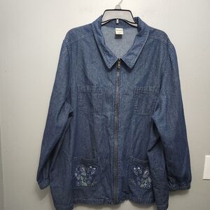 Blair women's full zipper chambray denim jacket shacket size 2XL blue bu…